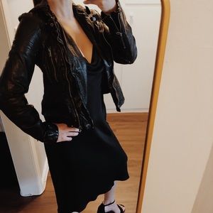Black Free People Vegan leather jacket.